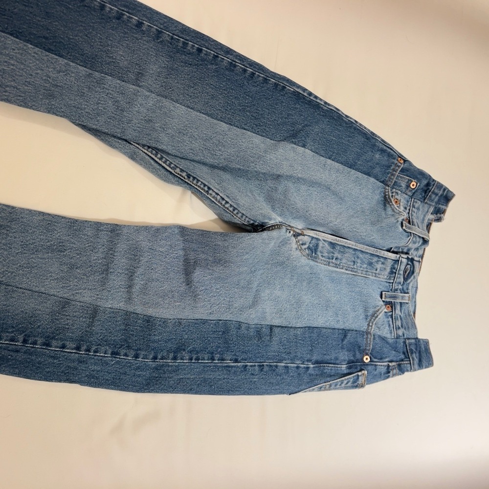 EB Denim Reconstructed Two Tone Levi's High Waisted Straight Leg Jeans 27 - Picture 4 of 15